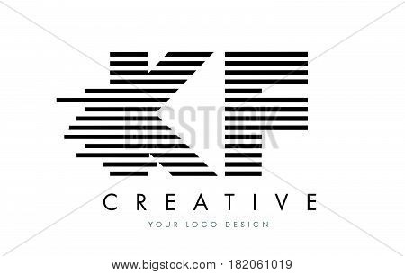 Kf K F Zebra Letter Logo Design With Black And White Stripes