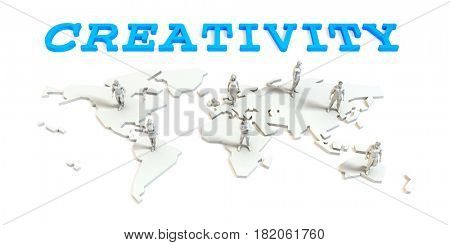 Creativity Global Business Abstract with People Standing on Map 3D Illustration Render