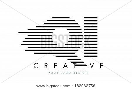 Qi Q I Zebra Letter Logo Design With Black And White Stripes