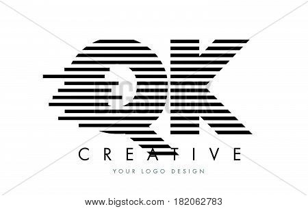 Qk Q K Zebra Letter Logo Design With Black And White Stripes
