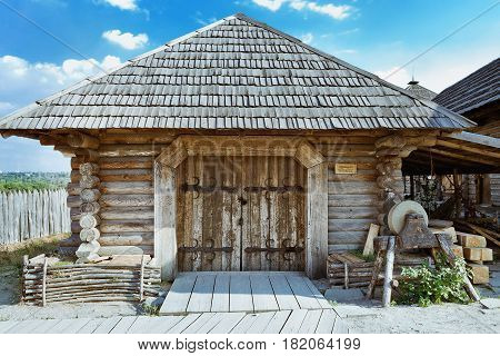 Historic Zaporizhzhya Sich in Ukraine. Weapon workshop