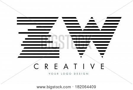 Zw Z W Zebra Letter Logo Design With Black And White Stripes