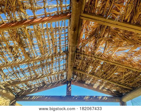 makeshift roof on tavern on koukanaris beach, skiathos