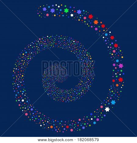 Six Pointed Star fireworks portal spiral. Vector bright multicolored random design elements.