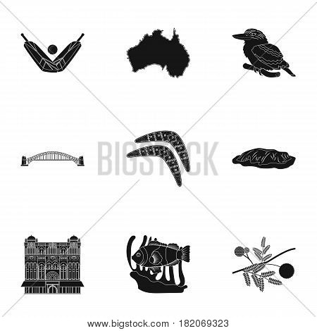 National symbols of australia. Web icon on Australia theme.Australia icon in set collection on black style vector symbol stock web illustration.