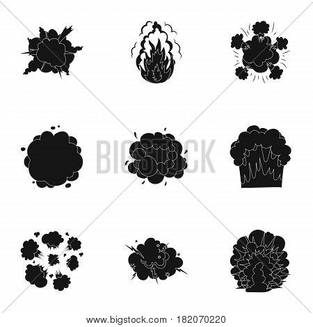 A set of icons about the explosion. Various explosions, a cloud of smoke and fire.Explosions icon in set collection on black style vector symbol stock web illustration.