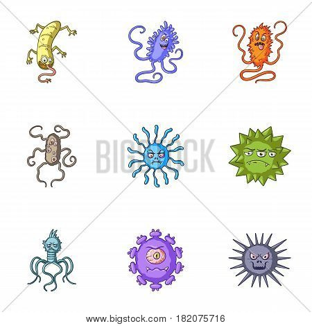 A set of pictures about bacteria and viruses. Germs that are harmful to humans. viruses and bacteria icon in set collection on cartoon style vector symbol stock web illustration.