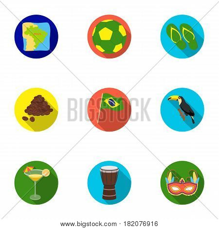 set of icons on the subject of Brazil. Brazilian national attractions. Brazil country Aicon in set collection on flat style vector symbol stock web illustration.