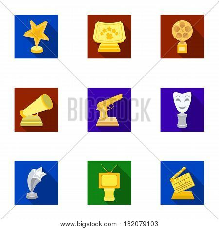 A set of awards for the movie viewings. Gold, silver and bronze awards to the Director, the actor. Moovie awards icon in set collection on flat style vector symbol stock web illustration.