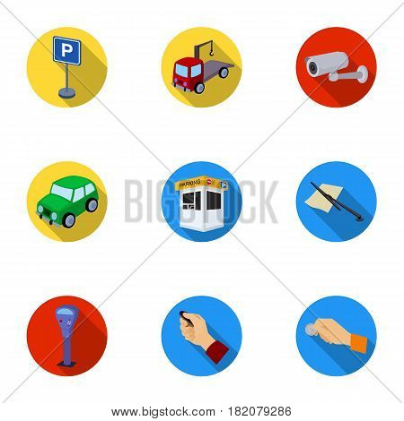 A set of icons for parking cars and bicycles. Fines and elements of parking.Parking zone icon in set collection on flat style vector symbol stock web illustration.