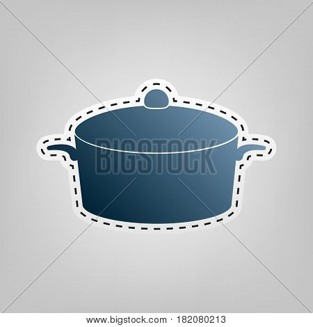 Pan sign. Vector. Blue icon with outline for cutting out at gray background.