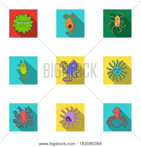 A set of pictures about bacteria and viruses. Germs that are harmful to humans. viruses and bacteria icon in set collection on flat style vector symbol stock web illustration.