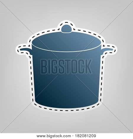 Pan sign. Vector. Blue icon with outline for cutting out at gray background.