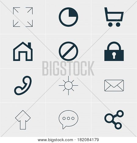 Vector Illustration Of 12 Interface Icons. Editable Pack Of Upward, Access Denied, Mainpage And Other Elements.