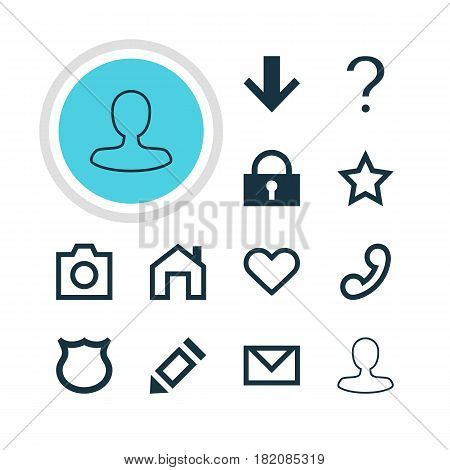 Vector Illustration Of 12 Interface Icons. Editable Pack Of Mainpage, Letter, Man Member And Other Elements.