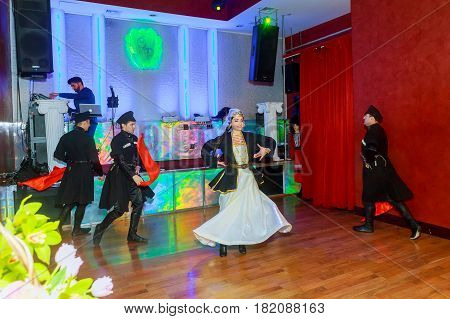 April 01 2017 Newyork Ny Usa: Georgian Dancers Dancing A Folklore Dance Show On Stage