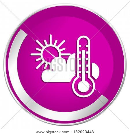 Weather forecast web design violet silver metallic border internet icon.