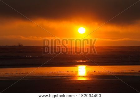 beautiful red sunset at Kalaloch beach Olympic National Park Washington State