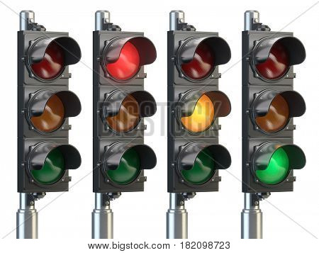 Traffic lights isolated on white background. 3d illustration