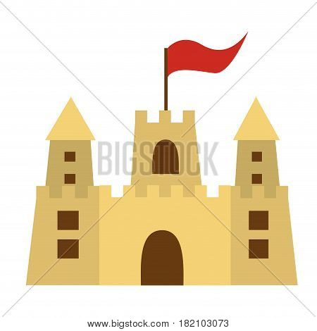 color silhouette with sand castle with flag vector illustration