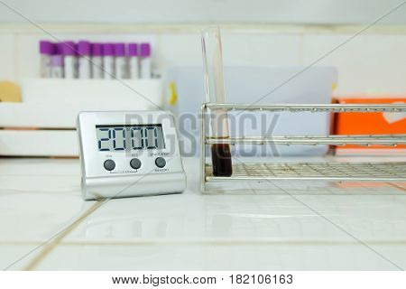 Clotted Blood In Test Tube Vct Teasting In Laboratory.