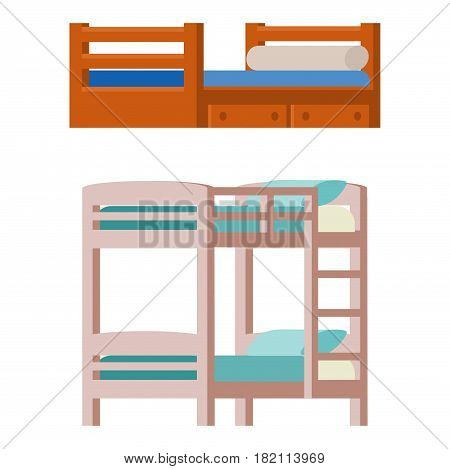 Vector bunk bed icon interior home rest collection sleep furniture comfortable night illustration. House relaxation information hostel bedtime modern service sign.