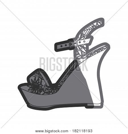 gray thick contour of sandal shoe with platform sole and floral decoration vector illustration