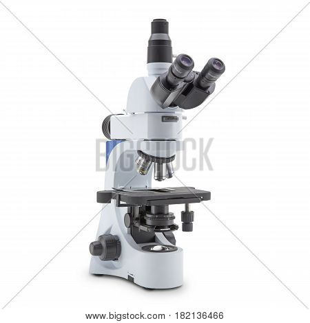 Compound Upright Metallurgical Microscope Isolated On White Background. Science Equipment