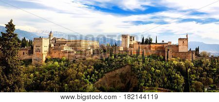 Panoramic view of the Alhambra from Mirador de San Nicolas Granada