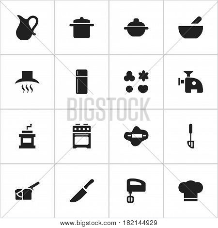 Set Of 16 Editable Meal Icons. Includes Symbols Such As Cookware, Knife, Mocha Grinder And More. Can Be Used For Web, Mobile, UI And Infographic Design.