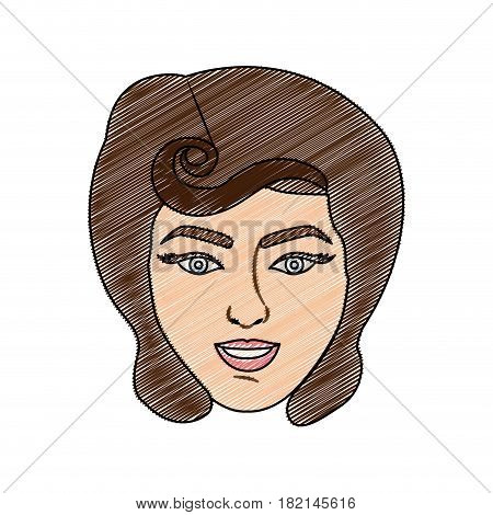 color pencil drawing of face woman with pin up swirl hairstyle vector illustration