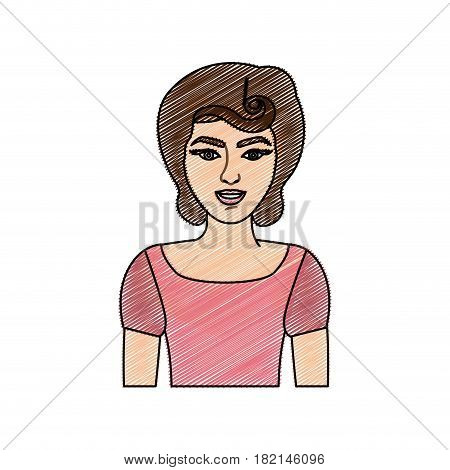 color pencil drawing of half body woman with pin up swirl hairstyle vector illustration