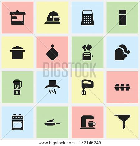 Set Of 16 Editable Cooking Icons. Includes Symbols Such As Kitchen Hood, Egg Carton, Agitator And More. Can Be Used For Web, Mobile, UI And Infographic Design.