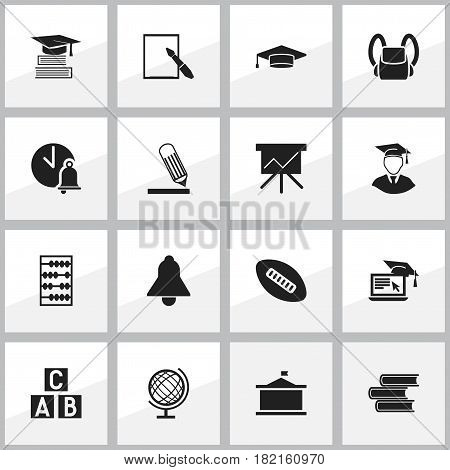 Set Of 16 Editable Science Icons. Includes Symbols Such As Chart Board, Bell, Library And More. Can Be Used For Web, Mobile, UI And Infographic Design.