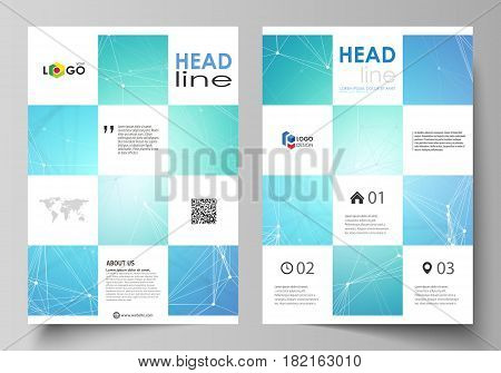 Business templates for brochure, magazine, flyer, booklet or annual report. Cover design template, easy editable vector, abstract flat layout in A4 size. Chemistry pattern, connecting lines and dots, molecule structure, medical DNA research. Medicine conc