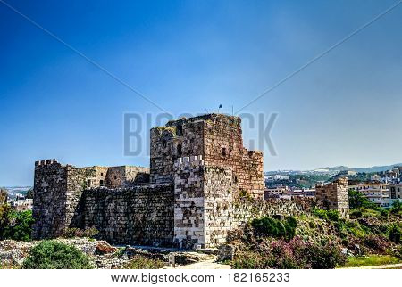 Ruins of crusaders fort in Byblos Jubayl Lebanon