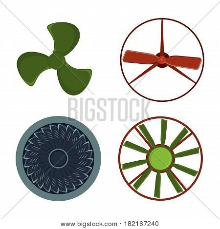 Turbines icon propeller fan rotation technology equipment blade wind ventilator generator vector illustration. Air blower electric industrial ventilators.