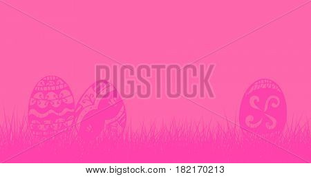 Composite image of easter eggs against pink background