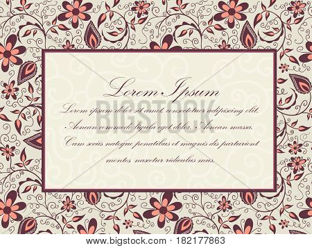 Wedding invitation and announcement card with floral background artwork. Elegant ornate floral background. Floral background and elegant flower elements. Design template.