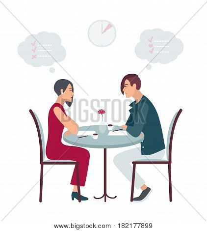 Speed dating, date at the cafe. Flat vector illustration