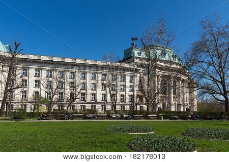 SOFIA, BULGARIA - APRIL 1, 2017: Amazing view of University of Sofia St. Kliment Ohridski, Bulgaria