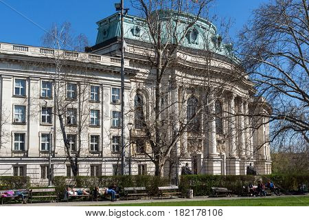 SOFIA, BULGARIA - APRIL 1, 2017: Amazing view of University of Sofia St. Kliment Ohridski, Bulgaria