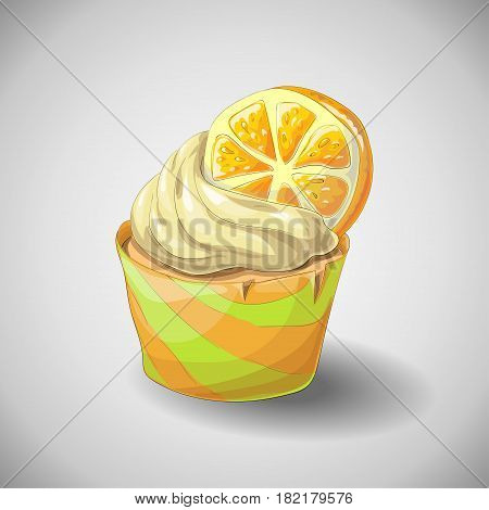 Set of capkakes. Hand draw. Citrus cupcake. Vector illustration