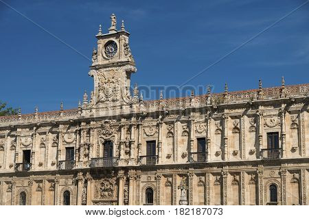 Leon (Castilla y Leon Spain): the historic San Marcos palace built in 16th century nowadays hosting the Parador