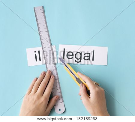 Illegal Hands Cut Word Split Concept