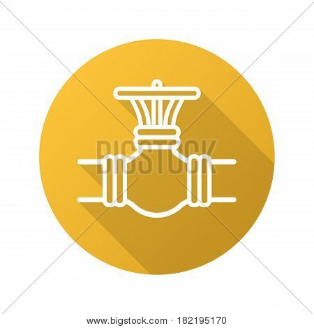 Gas pipe valve flat linear long shadow icon. Vector line symbol