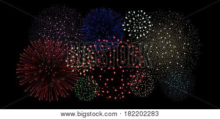 Multicolored fireworks isolated on black background image