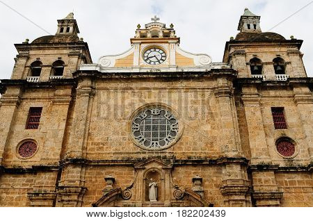 Colombia. Cartagena - the colonial city in Colombia is a beautifllly set city packed with historical monuments and architectural treasures. The picture present Iglesia de San Pedro Claver