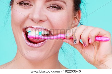 Woman Brushing Cleaning Teeth