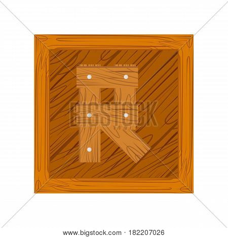 wooden alphabet R letter icon isolated on white background